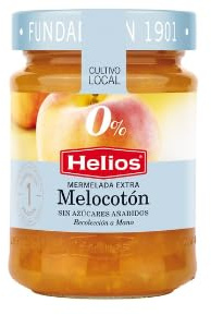 Spanish 0% Added Sugar Peach Jam - Pack of 4 x 280g Glass Jars - Made with Local Sun-Ripened Peaches - Low Calorie & Diabetic Friendly