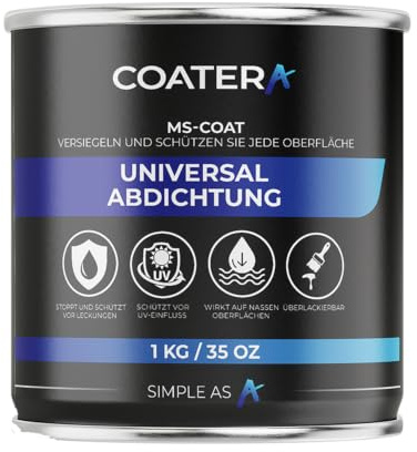 COATERA MS-COAT Universal Liquid Waterproofing Membrane – Emergency Roof Repair & Leak Sealer – Bonds to Damp Surfaces – High-Elasticity Sealant for Gutters, Chimneys & Flat Roofs – Grey - 1kg