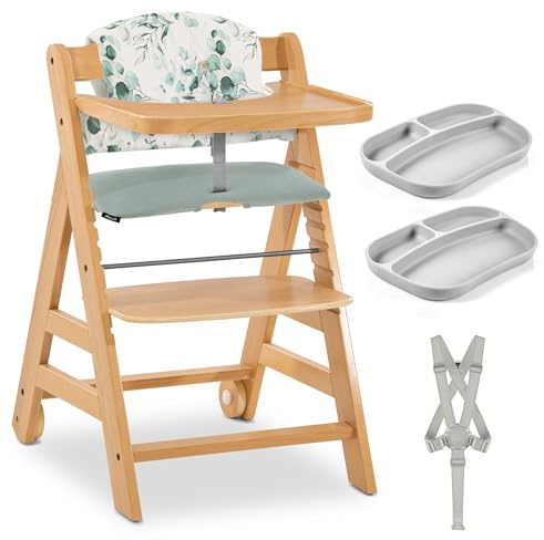 hauck Alpha Move Hochstuhl Set mit Sitzkissen Leaves Mint und Essteller