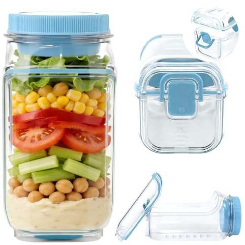 Envase de ensalada portátil, Recipiente lateral abierto para ensaladera, bote de conservación de ensalada, práctico para comidas en familia, viajes o reuniones al aire libre