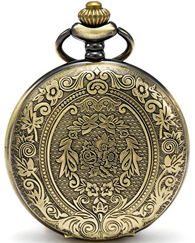 SEWOR Classic geschnitzt Shell Zifferblatt Japanisches Quarz-Uhrwerk Taschenuhr mit Fashion Double Kette (Metall & Leder)