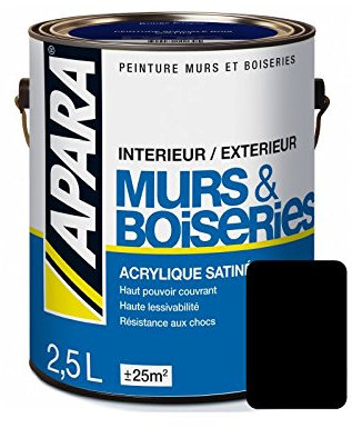 Peinture intérieure couleur, acrylique satinée 2.5 litres Noir