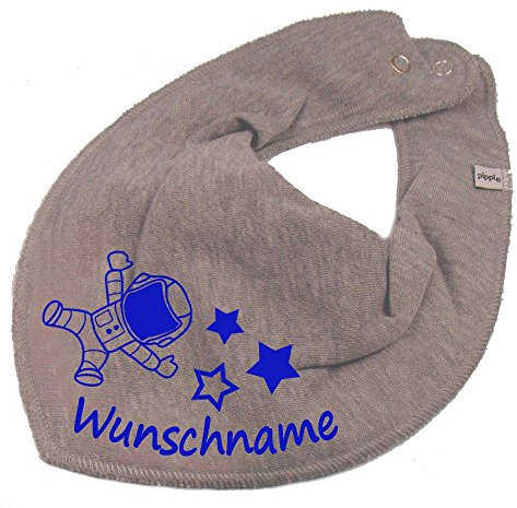 HALSTUCH mit Namen oder Text personalisiert für Baby oder Kind aus Baumwolle in Einheitsgröße Astronaut grau