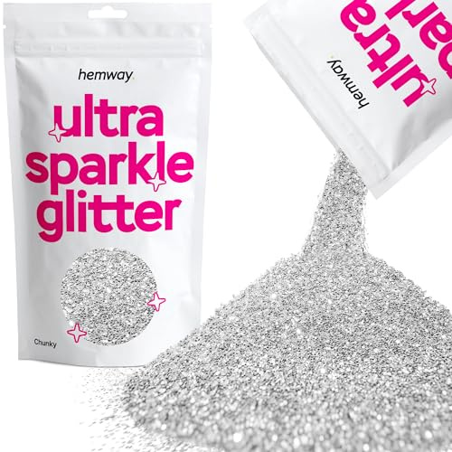 Hemway CHUNKY Premium-Multi Purpose Glitter 1/40 0,025 0.6mm 625 Mikron Staub/Pulver 100g / 3,5 Unzen Einzigartige Farben für Kunsthandwerk Weinglas-Kunst-DIY Dekoration Geschenke Karten Silber