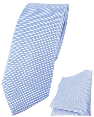 TigerTie schmale Designer Krawatte Pique + Einstecktuch in Unicolor gemustert - 100% Baumwolle - Krawattenbreite 6 cm