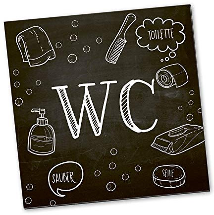 Logbuch-Verlag - Targhetta per WC quadrata in stile lavagna nera con scritta bianca, 14 x 14 cm, con punti adesivi, per bagno delle donne e degli uomini, bagno ospiti