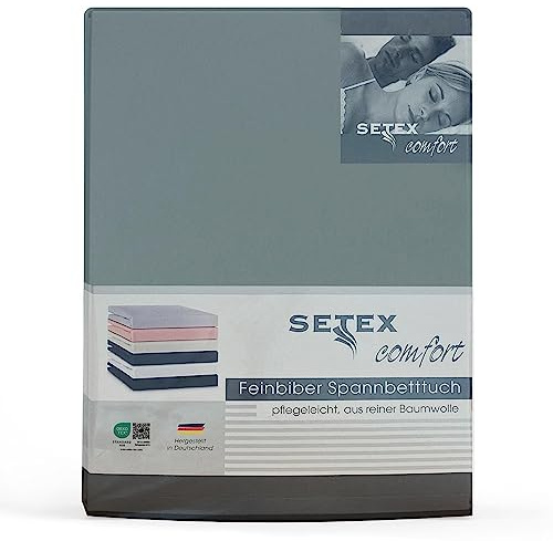 Setex - Feinbiber Bettlaken mit Gummizug kuschelig weich - Biber Spannbettlaken aus 100% Baumwolle mit rundum Spanngummi - Bettwäsche ganzjährig - Betttuch 140x200 cm Dunkel Jade