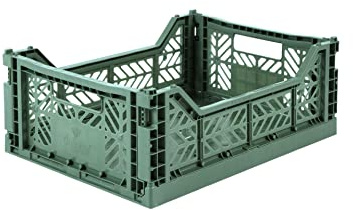 Ay-Kasa Klappkiste, stabile Faltkiste aus Kunststoff, stapelbar, Almond Green, Midi (40x30x14cm)