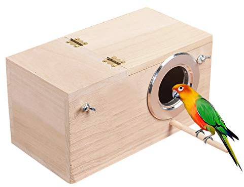 Wooden Bird Box & House - Bird Nesting & Feeding Station for Lovebirds, Cockatoo, Budgie, Finch, Canary, Parrotlets & Cockatiel (Small)