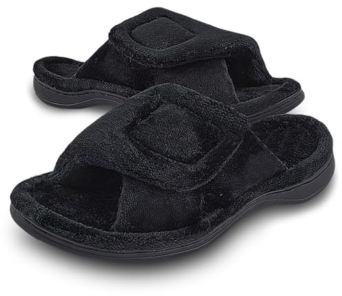 Git-up Zapatillas de Estar por Casa para Mujer Espuma de Memoria con Soporte del arco Gancho y bucle Diabético Amplio Punta abierta Zapatos de Casa Interior Exterior, Negro 5/6