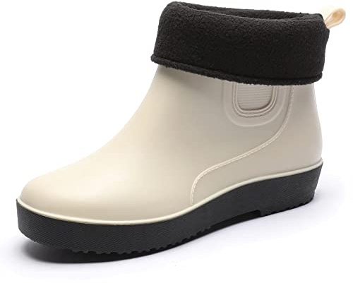 Wellington Boots Women Waterproof Rain Shoes Ladies Short Ankle Wellies Non-Slip Work & Utility Wide Calf Durable Chelsea Garden Shoes White Size 3.5 UK