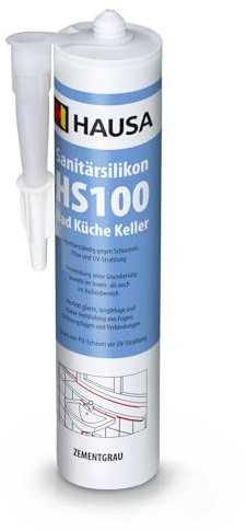 HAUSA Silicone sanitaire HS100 Silikon Salle de bain Cuisine Matériau d'étanchéité Silicone de construction Joint 1x 310ml résistant aux moisissures gris ciment