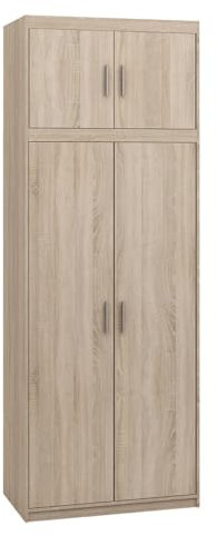 Mirjan24 Kleiderschrank Elena 2D, Drehtürenschrank, 2-türig Schrank, Farbauswahl, Weiß, Sonoma, Lefkas (Sonoma, mit Aufsatz)