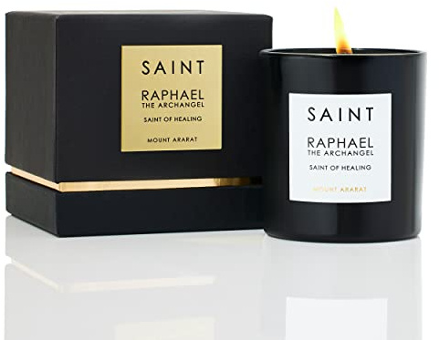 SAINT Raphael The Archangel Scented Candle with Prayer and Prayer Coin, Soy Coconut Aromatherapy Candle with 50 Hour Burn Time