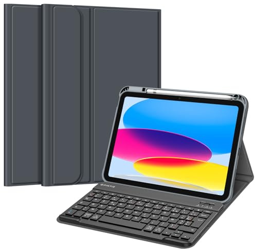 FINTIE Clavier pour iPad A16 11 2025 11e Gen & iPad 10e Gen 10.9 2022 | Étui avec Clavier AZERTY sans Fil Bluetooth, Coque Multi-angle avec Emplacement Stylet, Gris Sidéral