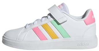 adidas Unisex Kinder Grand Court Court Elastic Lace and Top Strap Shoes, Cloud White/Pulse Mint/Beam Pink, 37 1/3 EU