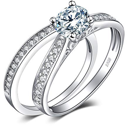 JewelryPalace Verlobungsring Paar Eheringe Ring Silber 925 Damen, Zirkonia Silberring Trauringe Vorsteckring Hochzeitsringe Antragsring Memoirering Ewigkeitsring Ringe Set, Damen Schmuck Rosegold Gold