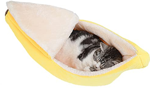 Wnvivi Katzenbett in Bananenform, weiches Plüsch-Katzen-Hundebett, niedlich, waschbar, Bananen-Hundebett, Haustierbett für Kätzchen, Welpen, Kaninchen, 75 cm
