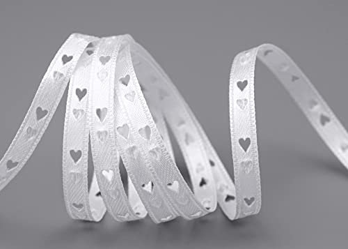 3 m x 6 mm Dekoband HERZEN gestanzt WEISS Satinband Liebe Muttertag Valentinstag Hochzeit Schleifenband Geschenkband geprägt Dekoration Basteln ohne Draht Heart Love