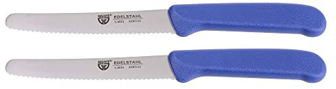 GRÄWE Tafelmesser 2 Stück, Messerset zum Schneiden, 2er Pack Brötchenmesser, Frühstücksmesser mit einseitigem Wellenschliff, Brotzeitmesser, scharfe Messer für Brotzeit, 21 cm - Blau