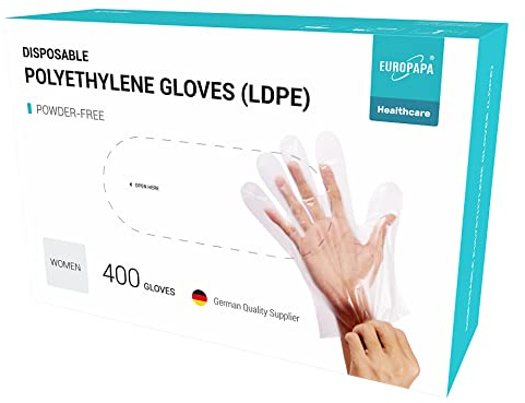 EUROPAPA 400 Stück Vorteilspack LDPE Einweghandschuhe in Box Einmalhandschuhe latexfrei puderfrei Handschuhe in Damen Größe (Damen-400)