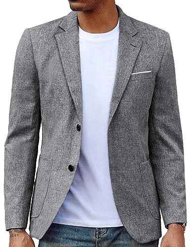 Mens Lightweight Sport Coat Casual Two Button Notch Collar Blazer for Wedding Dark Gray