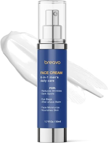 Breavo 6 in 1 Face Cream for Men: 6 in 1 Mens Face Moisturizer, Mens Face Cream Anti Aging - Eye Bags Treatment & Wrinkle Cream for Men 1.7 oz