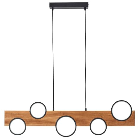 Brilliant Cheesy Pendelleuchte - Moderne Esstisch & Wohnzimmerlampe aus Holz, Mit Integrierter LED - Perfekte Küchenbeleuchtung - Metall & Holz - Mattschwarz/Holz-Finish