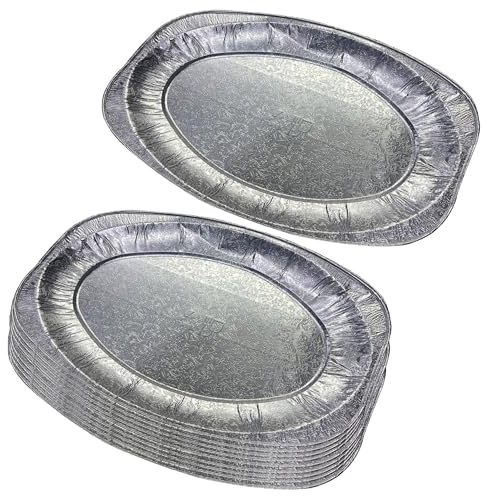 M1SS Food Serving 17 Oval Platter Serving Trays Disposable Aluminium Foil Silver Foil Food Tray Appetizer Tray Oven & Food Safe Recyclable Serving Plates Buffet Serving Dishes-Pack of 10