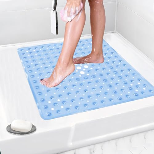 Rugs Inn Shower Mat Non Slip Bathroom Accessory, Strong Rubber Bath Mat Anti Mould Shower Mats for Inside Shower with Drain Hole Bathtub Mat for Shower or Tub (Blue, 53 x 53 cm)