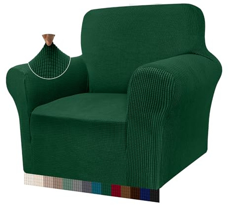Granbest High Stretch Sofabezug Moderne Sofaüberwurf Jacquard Elastische Sofahusse für Wohnzimmer Protector für Hunde Haustiere (1 Sitzer, Dunkelgrün)