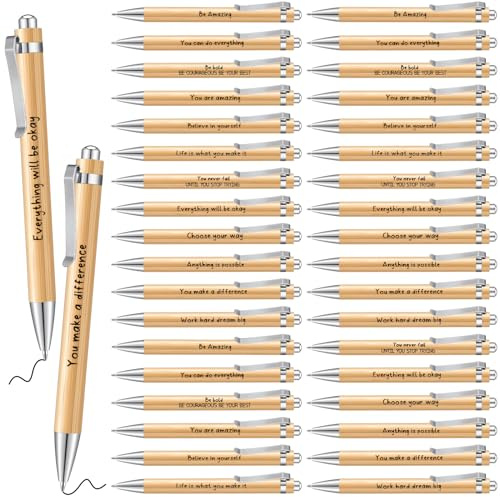 Tenare 36 Stück Holz Kugelschreiber mit Spruch Motivation Abschiedsgeschenk | Inspirierende Kugelschreiber, Kleine Dankeschön Geschenke für Kollegen, Geschenke für Schüler von Lehrern, Schultüte Füllung