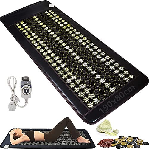 Ferninfrarot Heizkissen - Heizkissen Mit Natürlichen Jade - Tourmanium Wärmematte - Infrarot Wärmematte Turmalin-Jadestein Matte - Heizmatte Heating Pad Zur Schmerzlinderung - E(Size:190X80cm,Color:D)