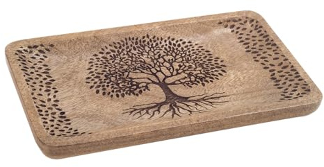 ROCKING GIFTS Plato Bandeja Centro de Mesa de Madera, Diseño Árbol de la Vida Marrón, Vaciabolsillos Decorativo para Entrada, Comedor, 25 cm