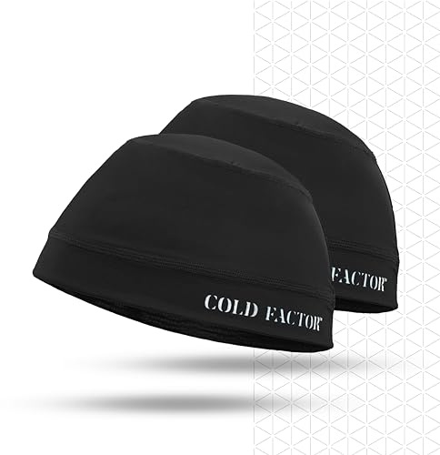 COLD FACTOR Instant Cooling Skull Cap & Helmet Liner 2 Pack-UPF 50+ Protection, Chemical-Free Evaporative Cooling Technology, Lasts Over 2 Hours, Breathable, Reflective Accents, Polyester Blend, Black