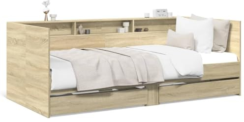SECOLI Tagesbett mit 2 Schubladen Tagesbett Holz Tagesbett 100x200 Bett mit Stauraum Einzelbett mit Schubkästen Jugendbett Kinderbett Holzbett-100 x 200 cm-
