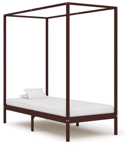 Kangmusi Himmelbett-Gestell Dunkelbraun Massivholz Kiefer 100 x 200 cm, Braun 283269
