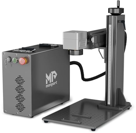 Monport 100W GPRO Faserlaser Graviermaschine, LightBurn kompatible 10000mm/s schnelle Präzision Lasergravur, MOPA Farbmarkierungsmaschine mit Drei-rote-Punktzeiger BSL enthalten für Metall Leder Holz