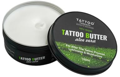 Tattoo Therapy® - Aloe Vera Tattoo-Butter 150 ml - 100% Natürliche, Hypoallergene, Vegane Tattoo-Pflege-Creme mit Sheabutter, Macadamiaöl und Kokosnussöl
