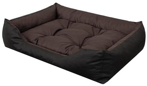 PillowPrim Hundebett - katzenkorb - kuscheliges Hundekissen - Hundekissen für mittelgroße Hunde - erhöhte Ränder EInfach zu reinigen, L, 92x73 cm, Braun
