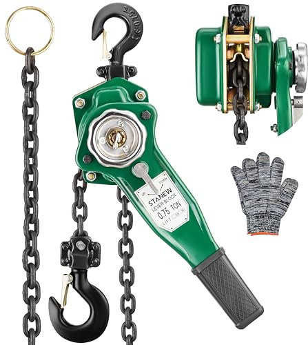 STANEW Paranco a Catena, Paranco a Leva Manuale Altezza di Sollevamento 2.8m, Capacità Max. da 0.75t, Catena in acciaio al carbonio G80, gancio girevole a 360°
