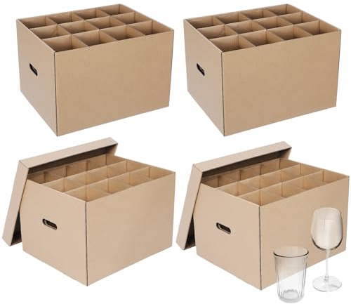 Feifeiya 4 Pack Wine Glass Moving Boxes Kitchen Moving Boxes with Handle Kitchen Kit with Lid for Dish Glassware(Brown,15 x 12 x 10 Inches)