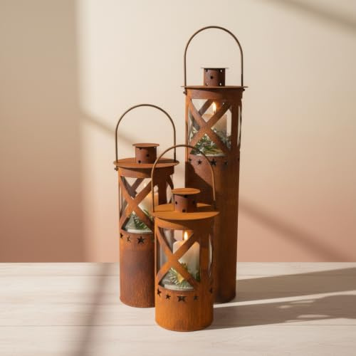Edelrost Laterne Stella - Gartendeko - Rustikal - mit Glaseinsatz für Kerzen - Vintage Optik (47)