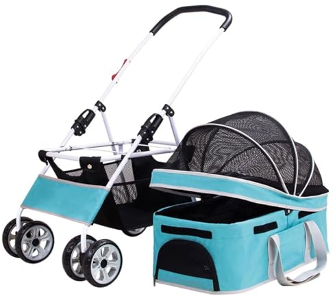 Chariots pliables en alliage pour chiots, cadre de transport amovible en maille respirante, pare-soleil résistant à l'usure, roues en caoutchouc pour chiens et chats de taille moyenne et petite taille