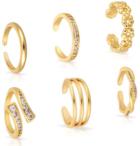 Mikovivi 6st Guldfärgade Tåringar, Set med Öppna Justerbara Tåringar i 6 Stilar Blomma Enkel Vriden Tre Varv Eleganta Fotsmycken Accessoarer för Kvinnor Sommar och Strandfest