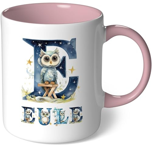 Personalisierte Tasse mit Namen - Eule - Geschenk Kaffeetasse Namenstasse selbst gestalten personalisieren bedrucken Geburtstag Becher Teetasse Kaffeebecher (Weiß - Rosa Bild32)