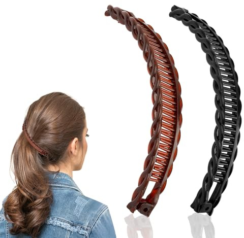 Lot de 2 pinces à cheveux vintage pour femme - Pour cheveux épais, moyens, bouclés et lisses (noir, marron)