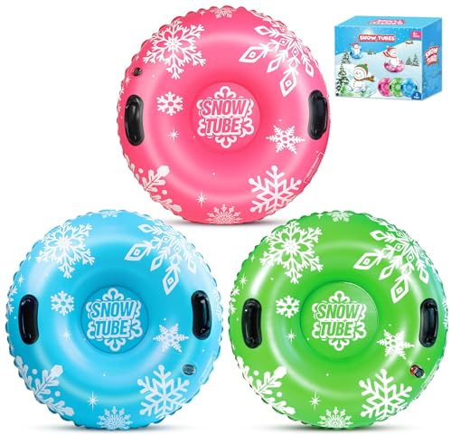 Snow Tube - Inflatable Snow Tube with Tow Line & Handles, Durable Cover, Wear-Resistant and Frost-Proof Material, Kids Adults Snow Sledges for Sledding Skating Skiing Winter Snow Toys (36in*3)
