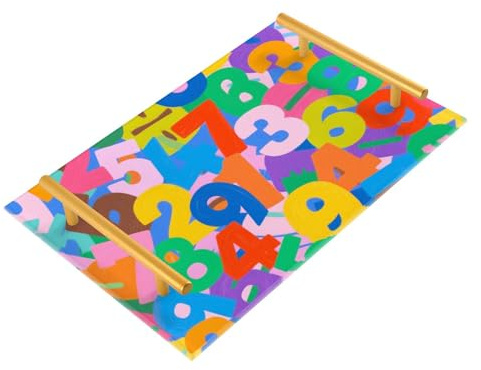 Bandeja rectangular decorativa con números de dibujos animados de colores con asas, bandejas de alimentos para comer para joyas, perfume para alimentos decorativos, charolas para servir