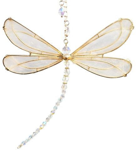 Hoite Dragonfly Crystal Suncatcher, Dragonfly for Windows, Hanging Rainbow Maker for Windows, Gifts Crystal Suncatcher Prism (White)